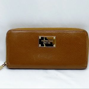 Michael Kors Tan Leather Jet Set Zip Around Wallet